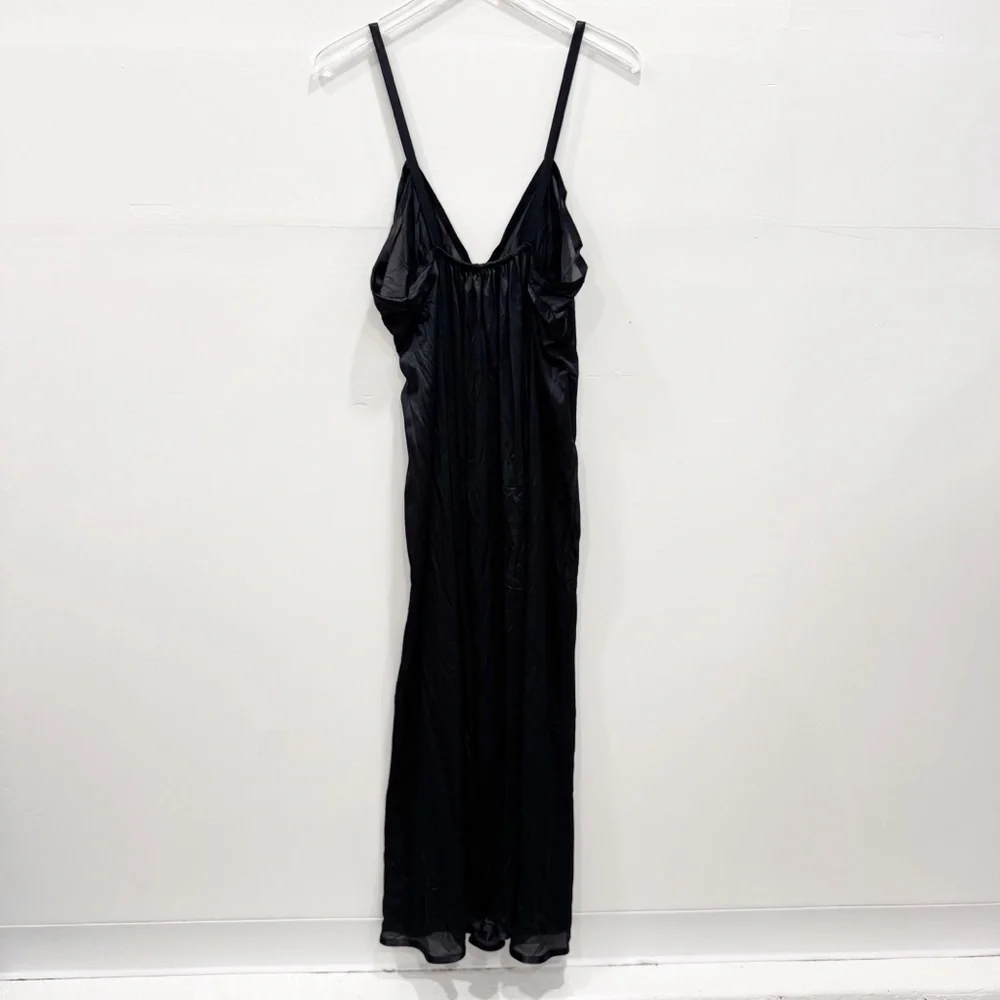 Vintage Handmade Sheer Full Length Nighty Sleep Dress Lingerie XL Black Strappy - Picture 3 of 6